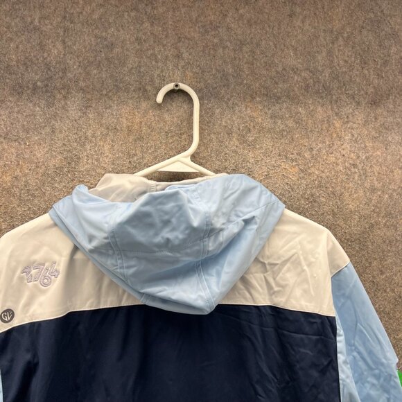 Graham Luxe Hooded Jacket Men Medium Navy Blue Light Gray Windbreaker Full Zip - Picture 10 of 11